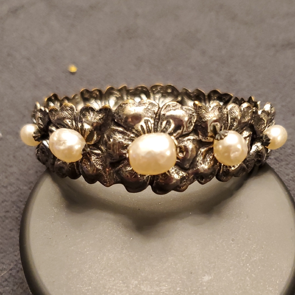 Miriam Haskell Silver Bracelet with Pearl Accents